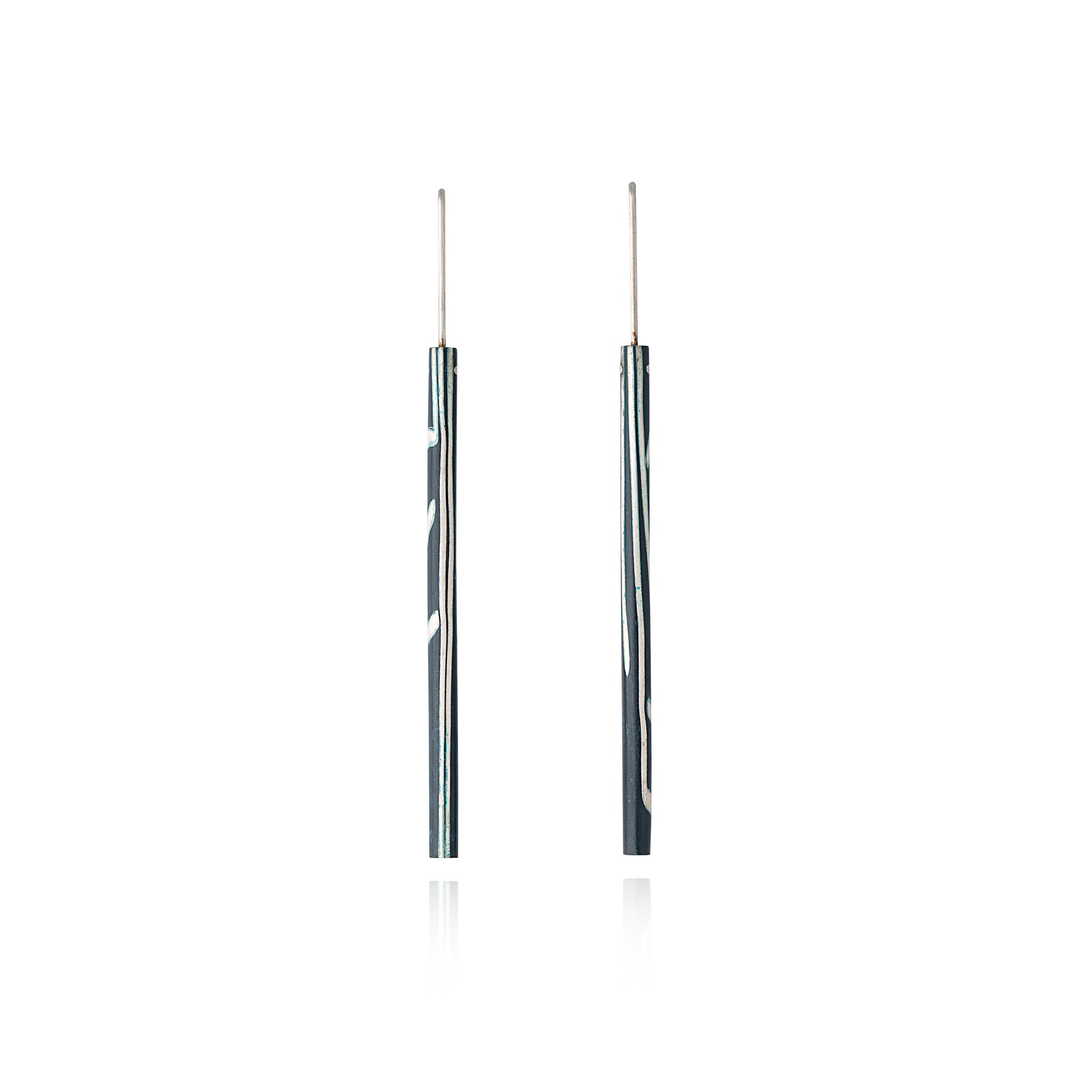 Black and Silver Patinated Long Tubular Earrings